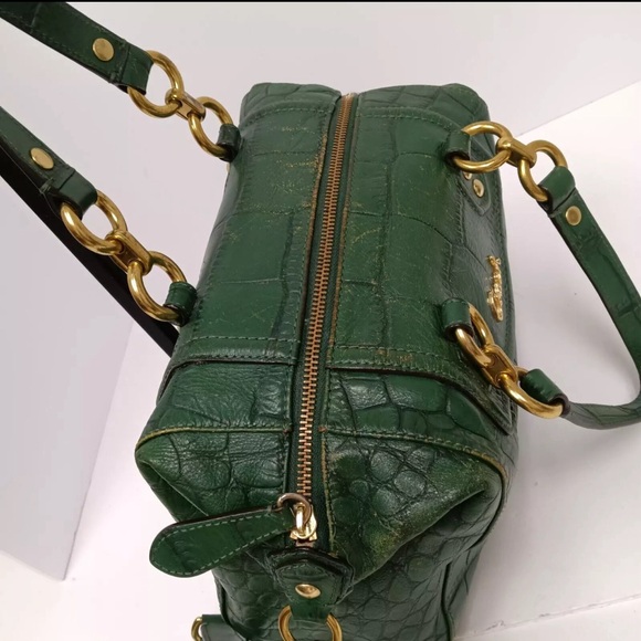 RARE Emerald Green Coach Ashley Embossed Leather Croc Alligator Handbag Xbody - Picture 11 of 16